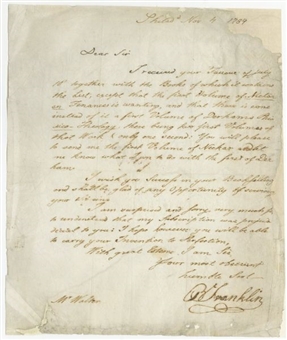Benjamin Franklin Handwritten and Signed Letter Dated November 4, 1789